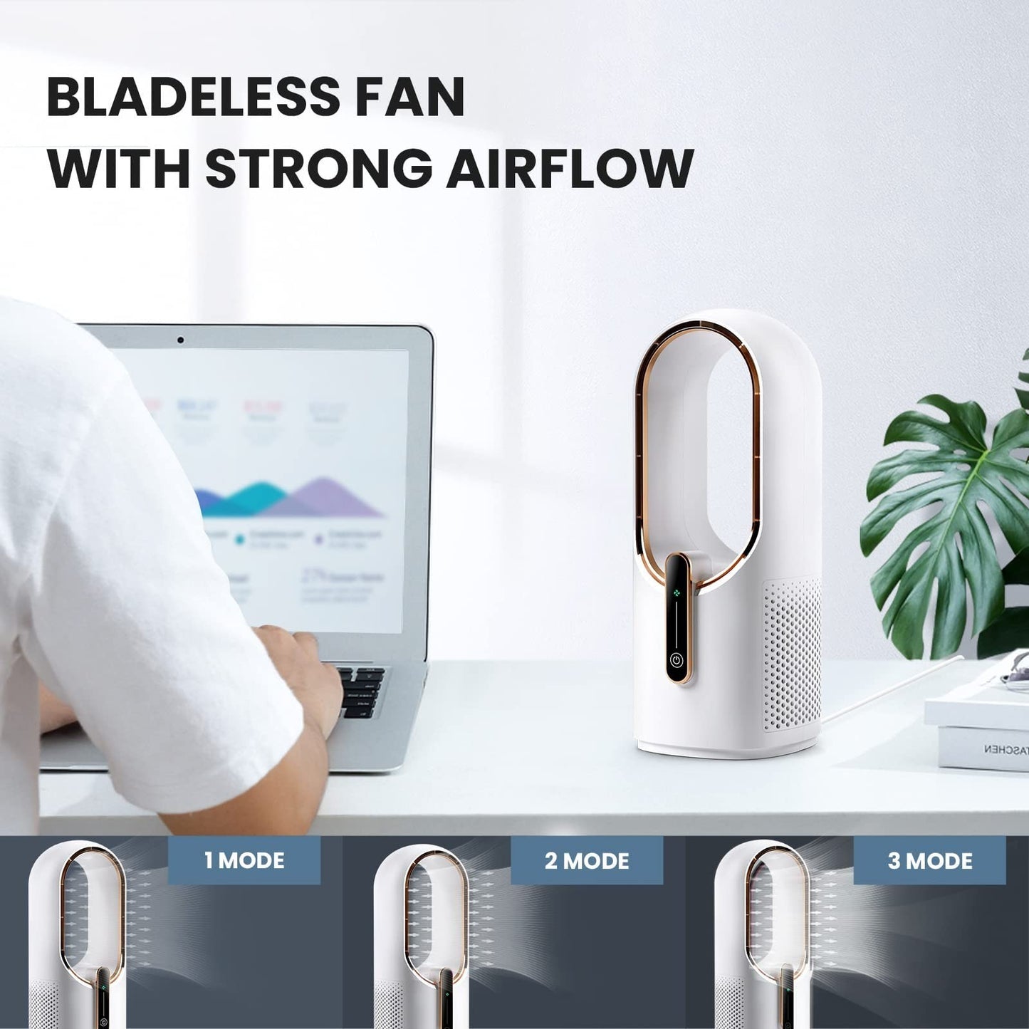 Bladeless Desk Fan 11.8 Inch   Quiet 3 Speed Touch Control, Easy to Clean, Small3