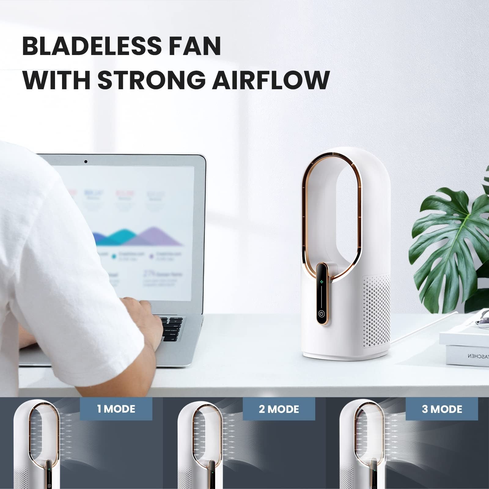 Bladeless Desk Fan 11.8 Inch   Quiet 3 Speed Touch Control, Easy to Clean, Small3