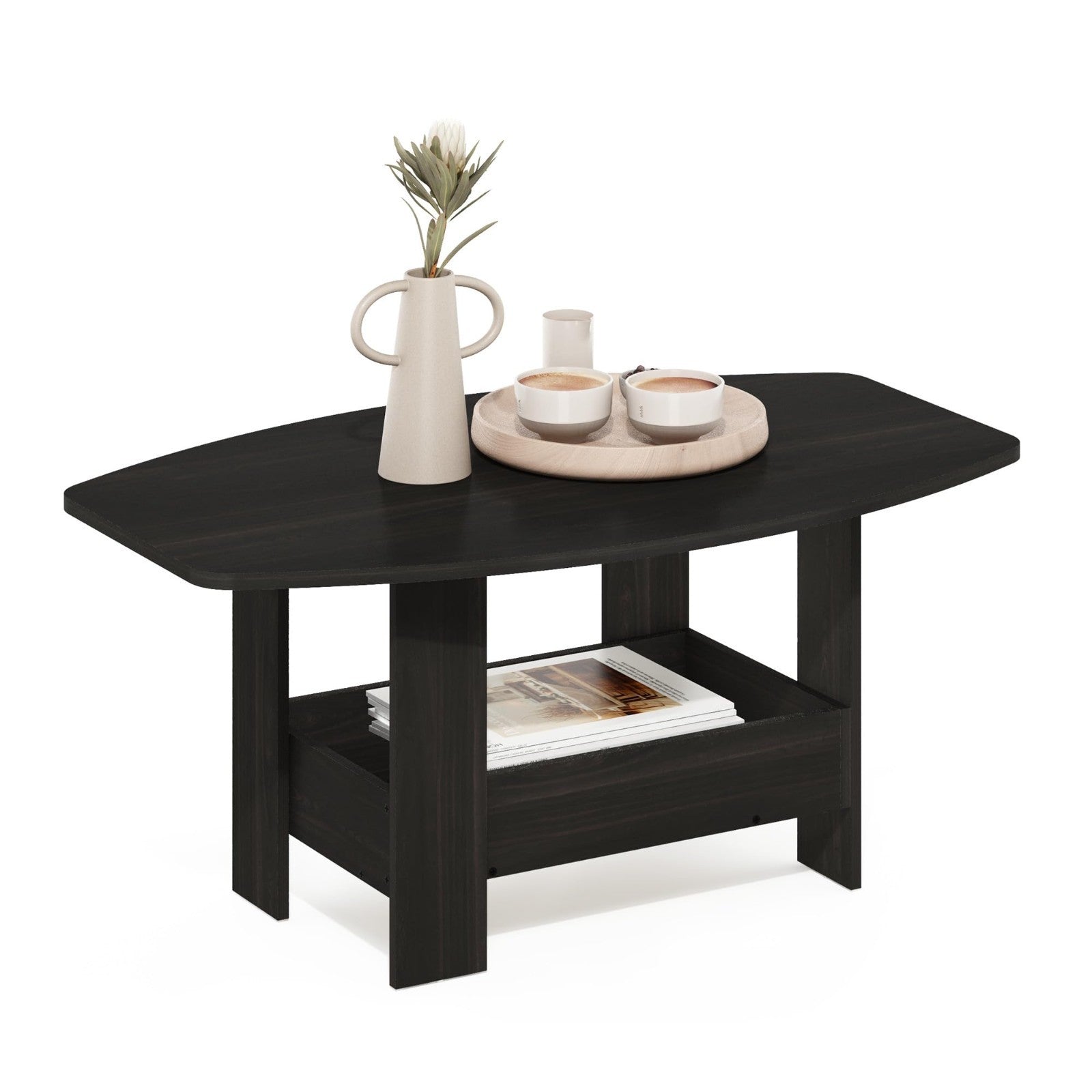 Modern 2-Tier Coffee Table with Lower Shelf - Round Corner Design for Living Roo1