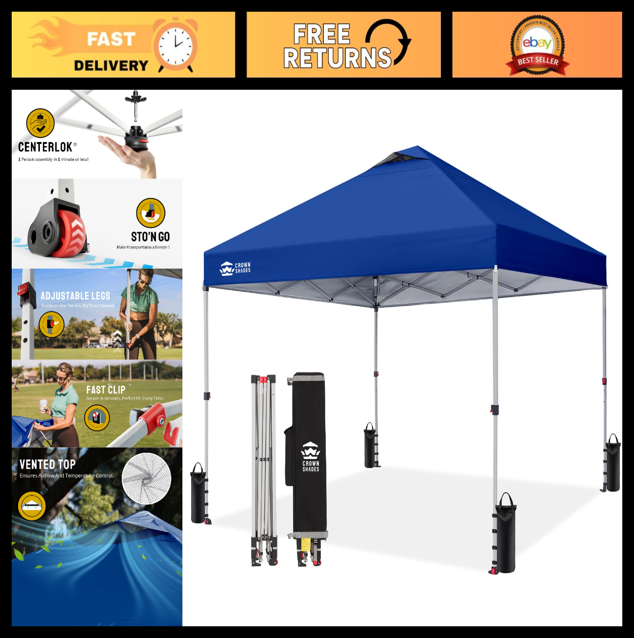 10x10 Pop Up Canopy Tent   Easy Setup, Navy Blue, Outdoor Sun Shade for Events,0