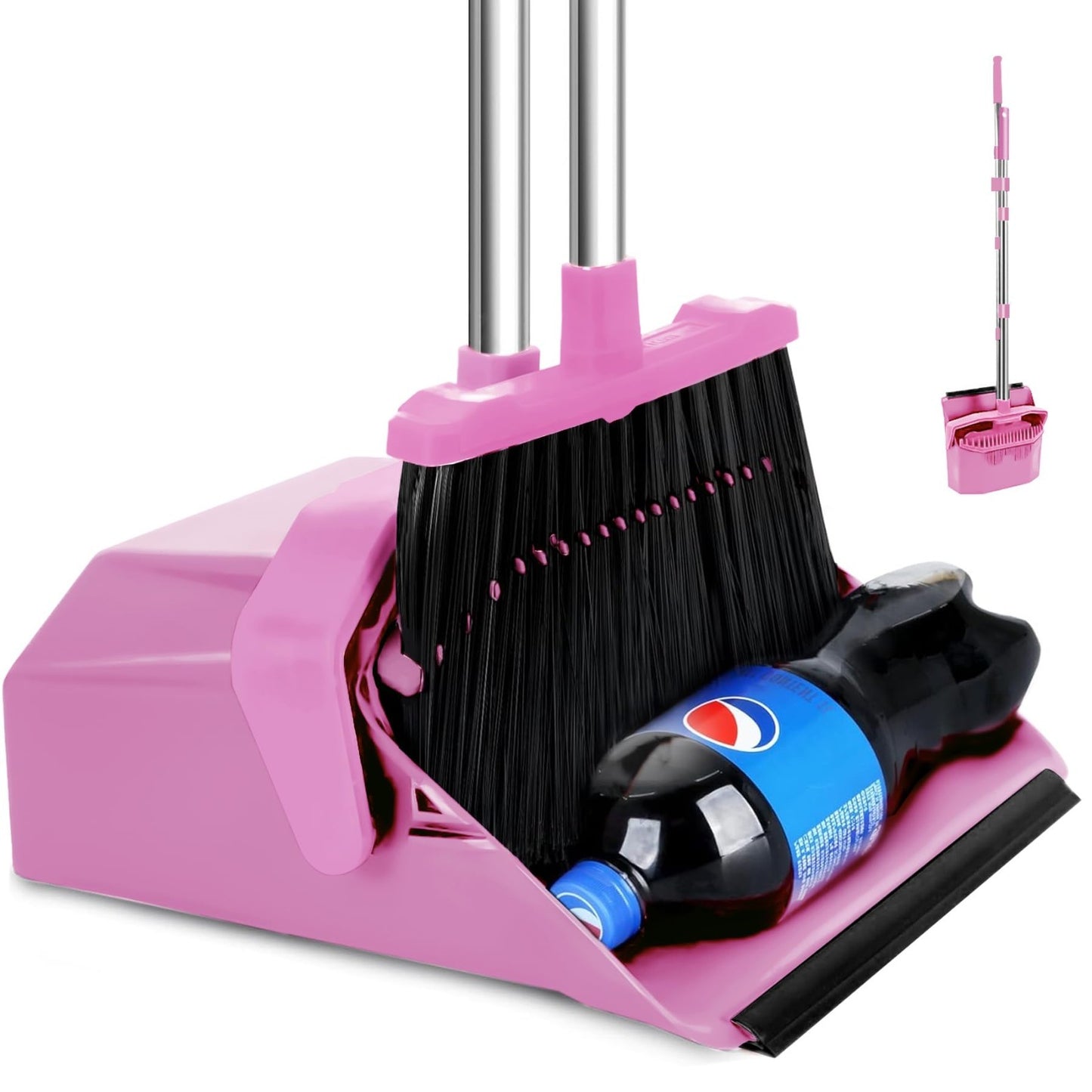 51'' Broom & Dustpan Set - Standing Broom for Pet Hair & Floor Cleaning - Pink1