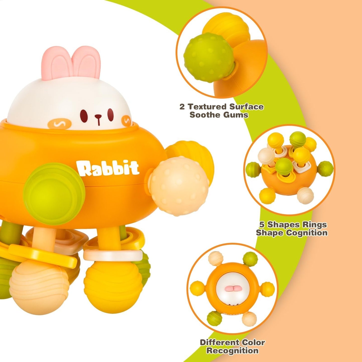 Montessori Baby Teething Toy   Textured Silicone Rattle Ball, BPA Free, 0 12 Mon3
