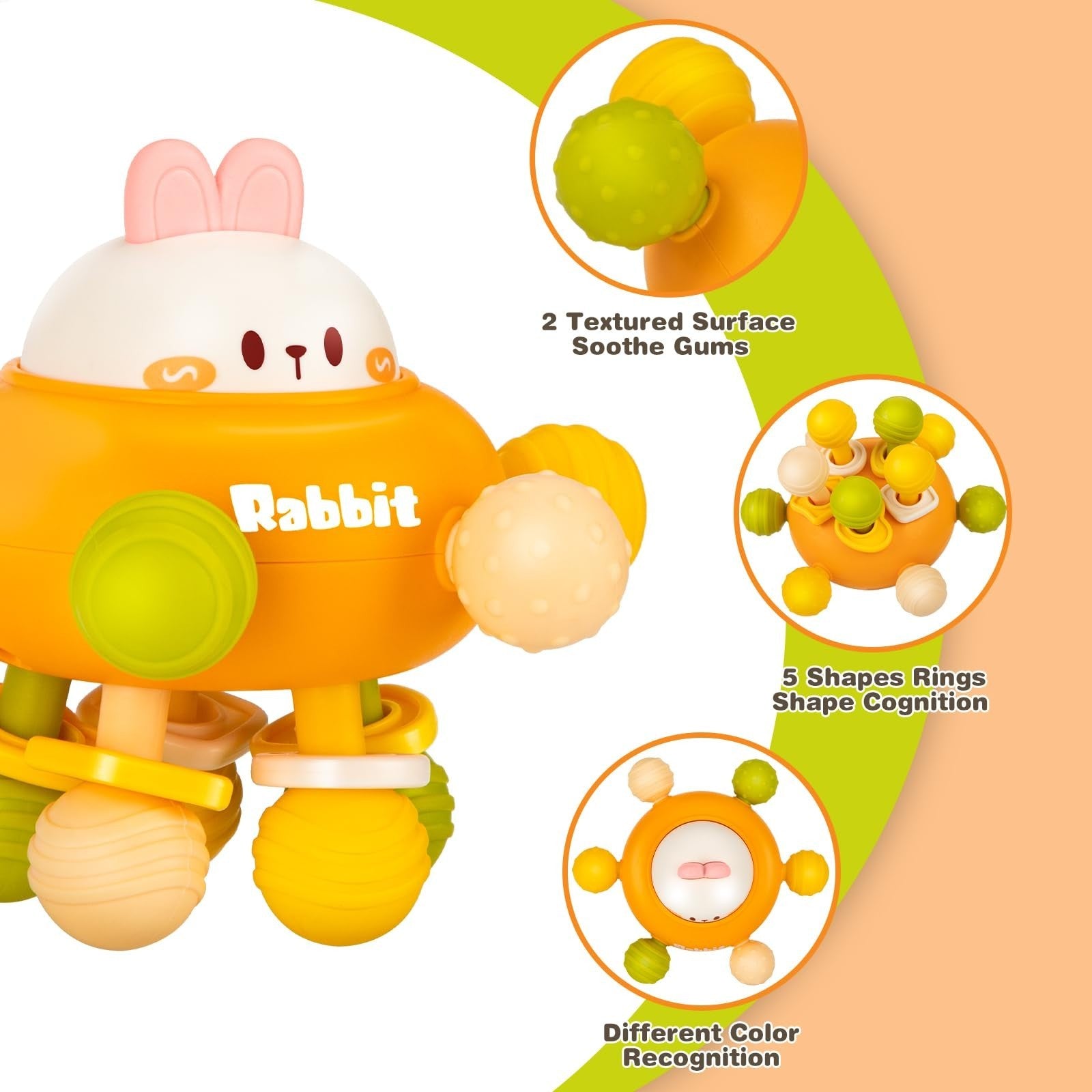 Montessori Baby Teething Toy   Textured Silicone Rattle Ball, BPA Free, 0 12 Mon3