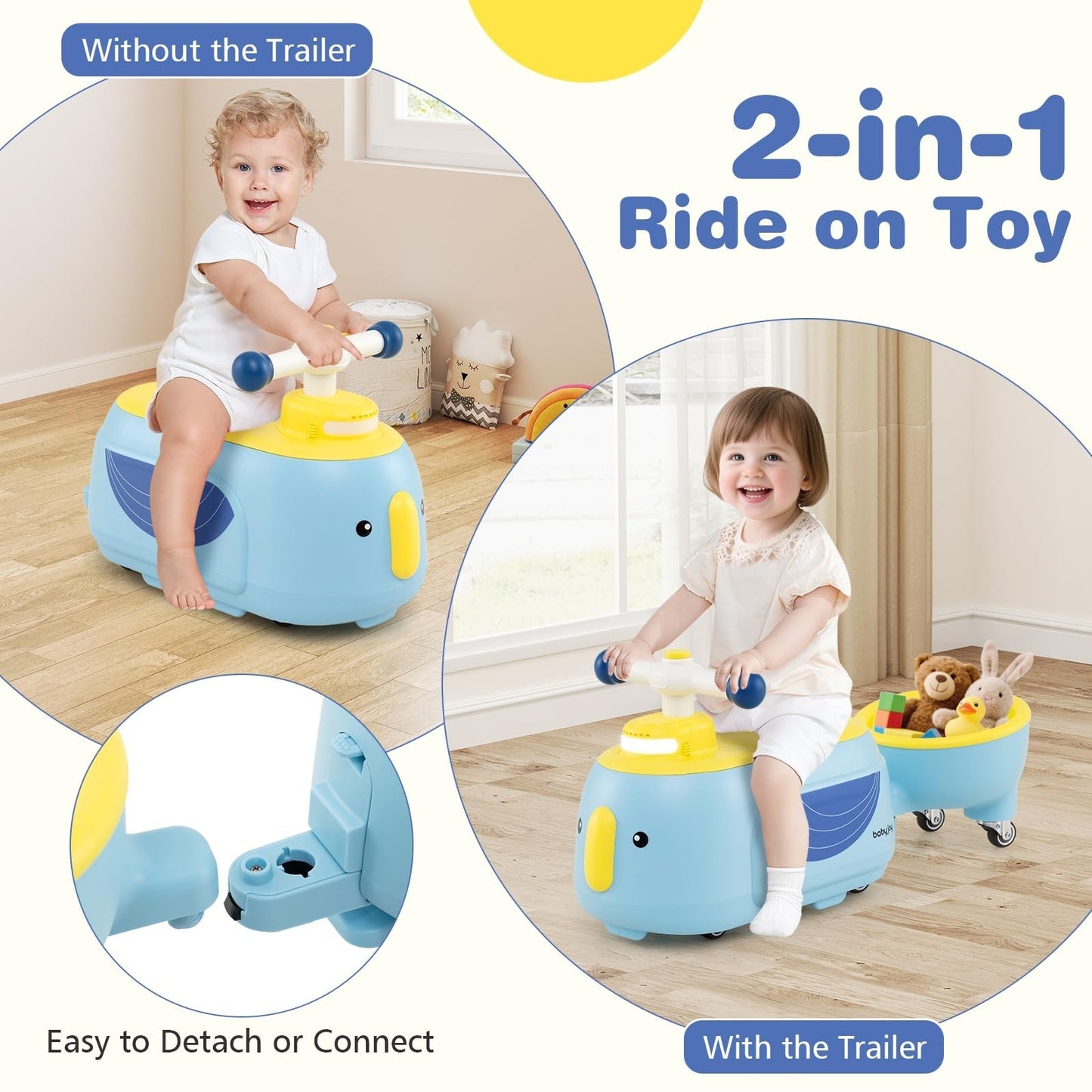 2-in-1 Ride-On Scooter with Trailer, Lights, Music & Storage - Kids Toy for 1+ Y3