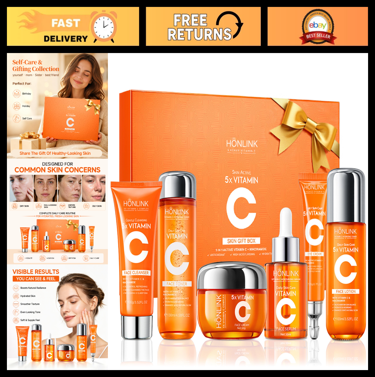 6 Piece Vitamin C & Niacinamide Skincare Set for Daily Facial Care Routine0