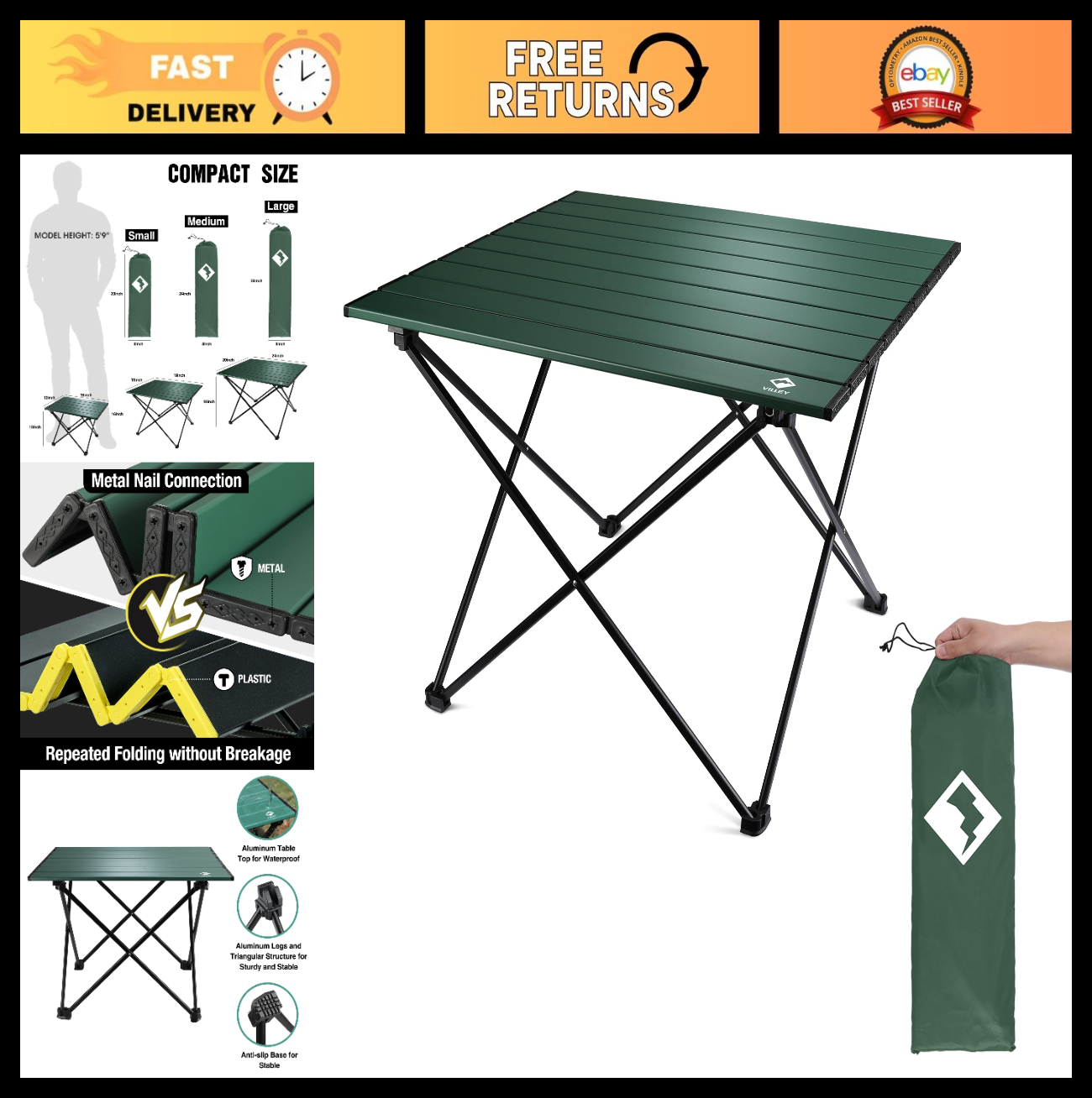 Ultralight Folding Camping Table - Portable Aluminum Beach Table with Carry Bag0