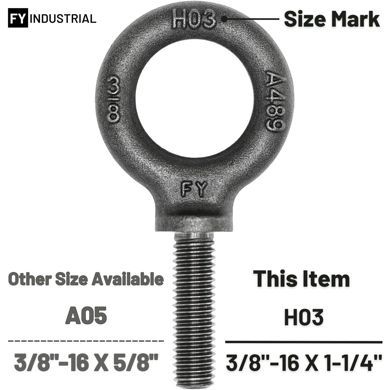 5 Pcs Heavy-Duty Lifting Shoulder Eye Bolts 3/8"-16 X 1-1/4" for Rigging & Hoist3