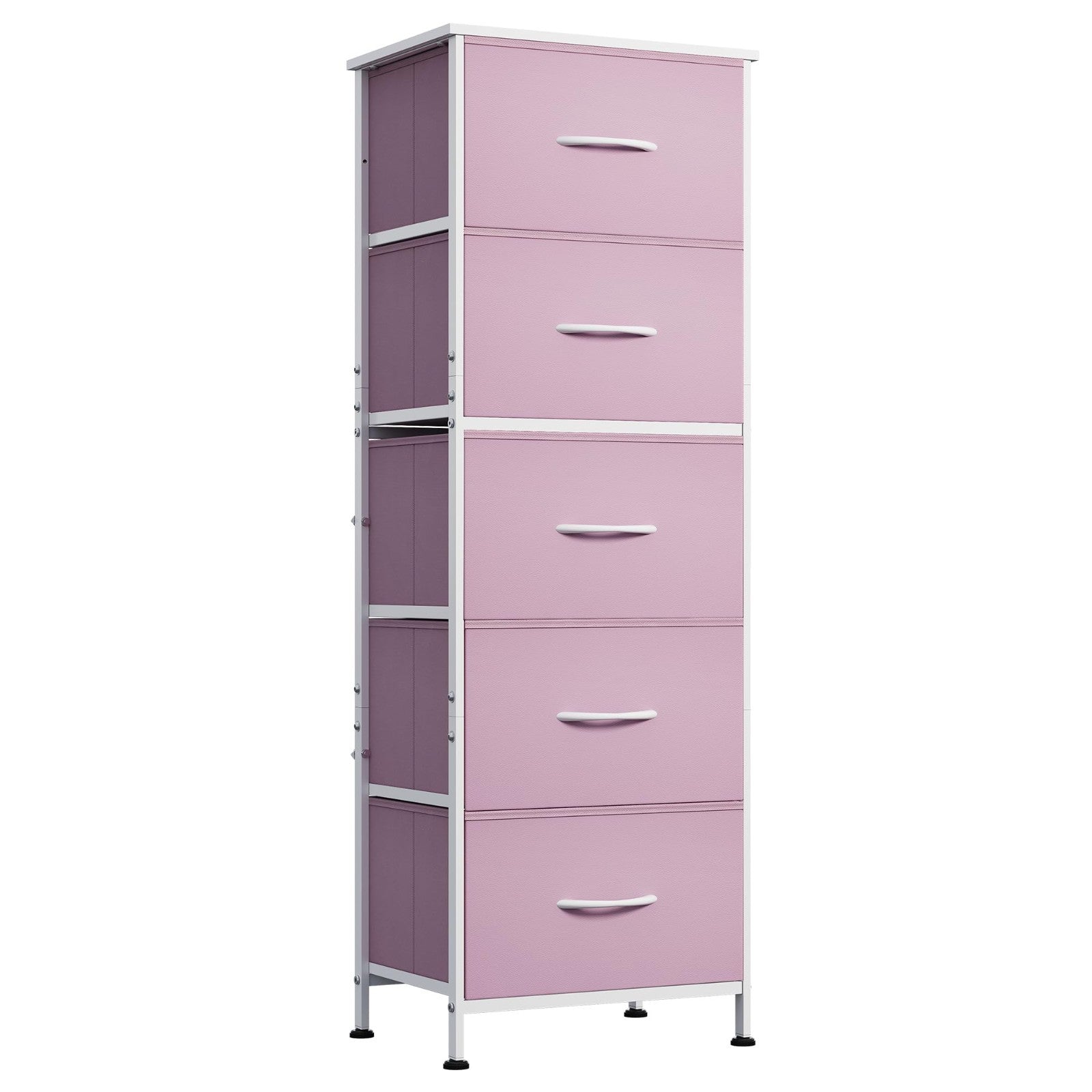 Tall Dresser for Bedroom - 5 Drawer Vertical Fabric Chest, Pink - Space-Saving S1