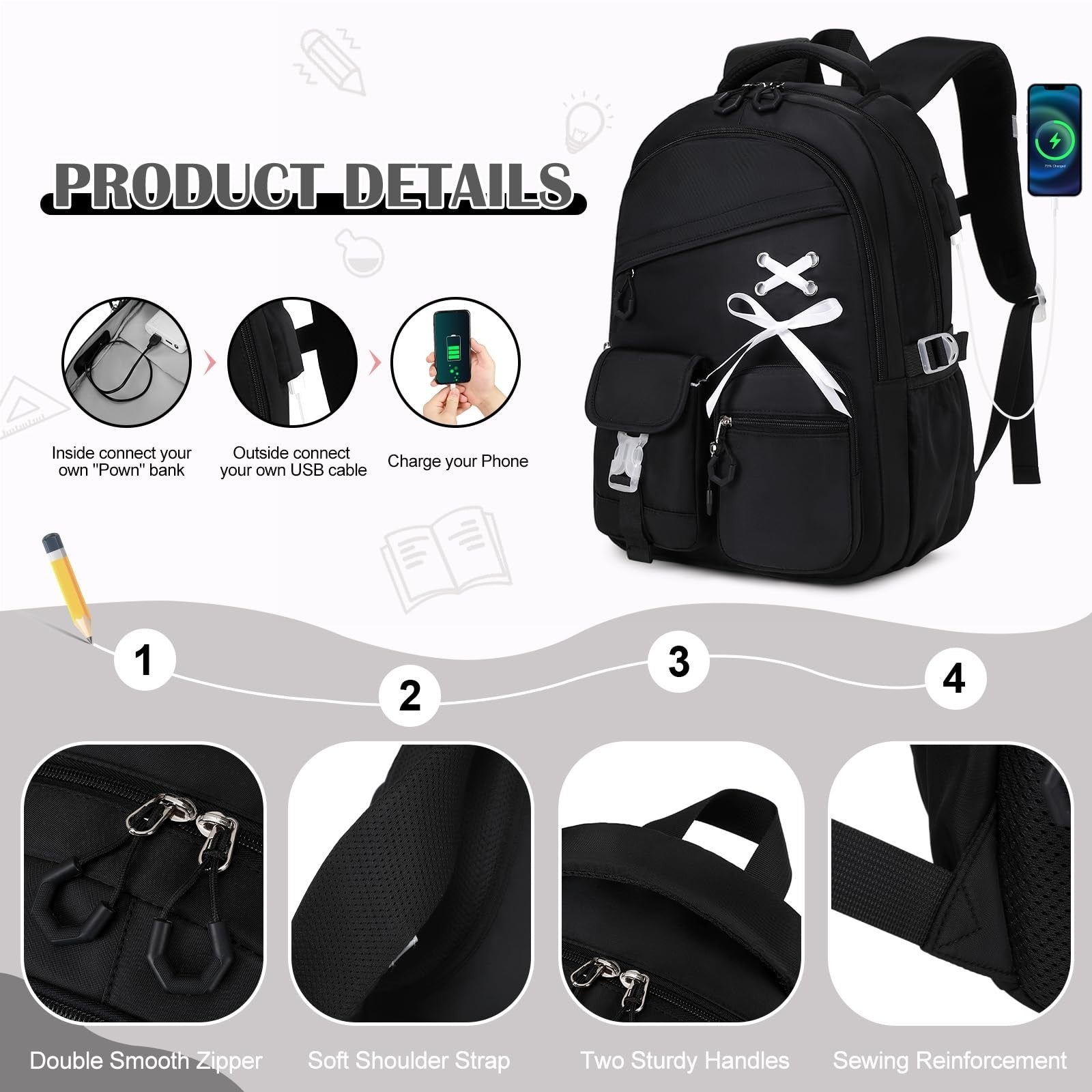 3PCS Girls School Backpack Set with Lunch Box & Pencil Pouch   Stylish & Durable3