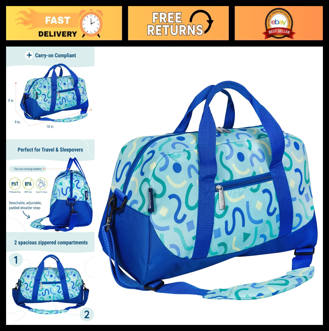 Kids Overnighter Duffel Bag - Carry-On Size, Perfect for School & Sleepovers - C0