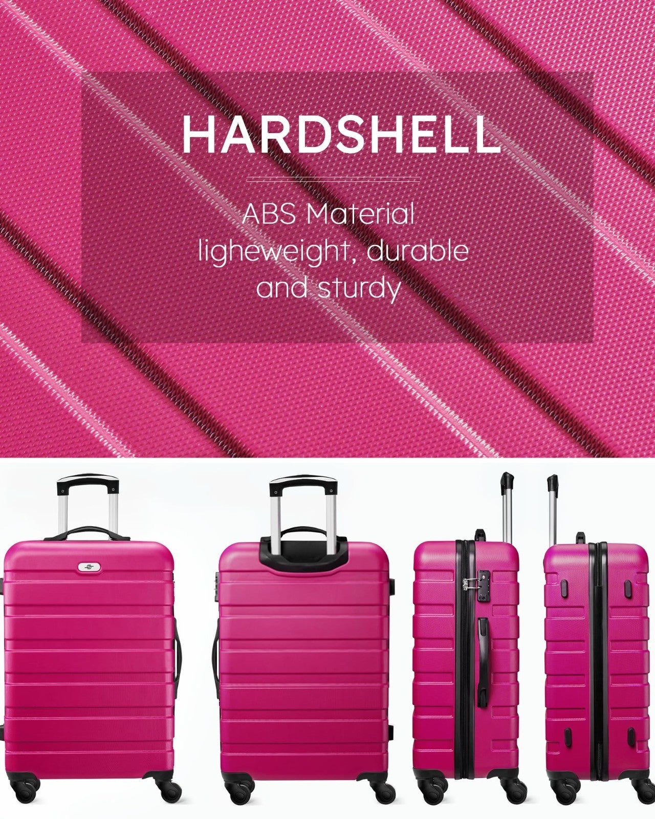 3 Piece Hard Shell Luggage Set with Spinner Wheels & TSA Lock - 20/24/28 Inch, R7
