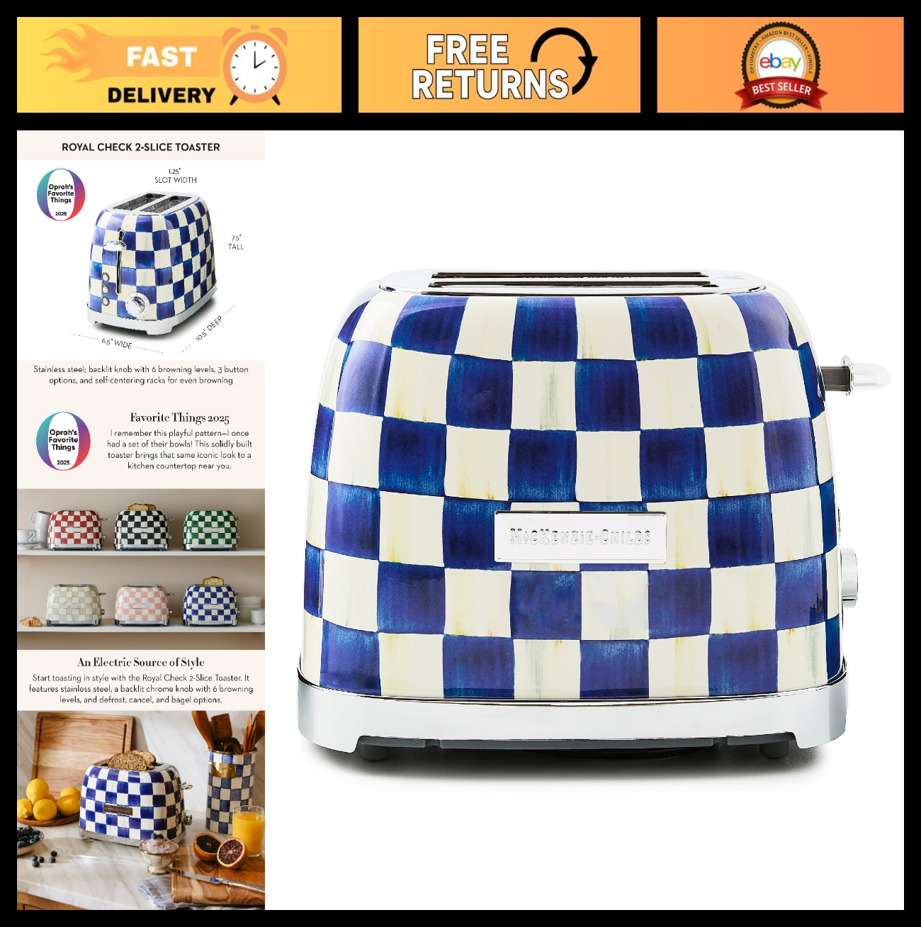 **Optimized eBay Title:**  Decorative 2-Slice Toaster for Kitchen - Blue & Whit0