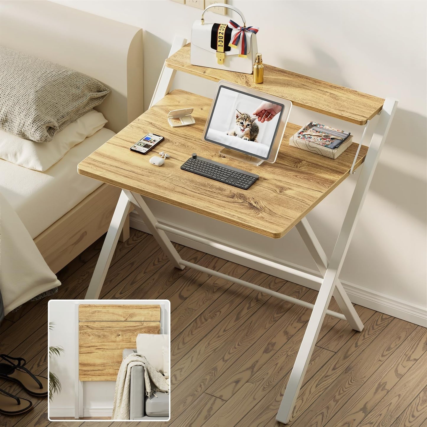 Compact Portable Computer Desk - 2-Tier Space-Saving Foldable Table for Home Off7