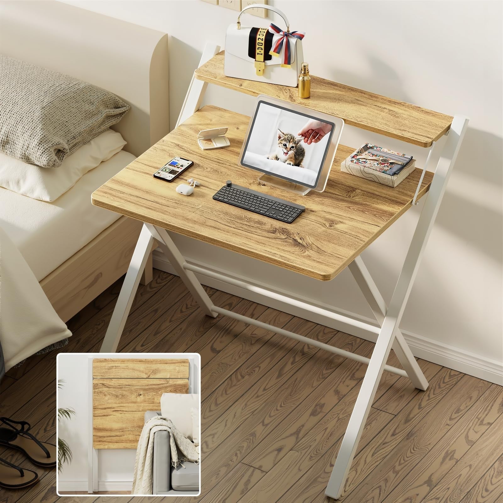 Compact Portable Computer Desk - 2-Tier Space-Saving Foldable Table for Home Off7
