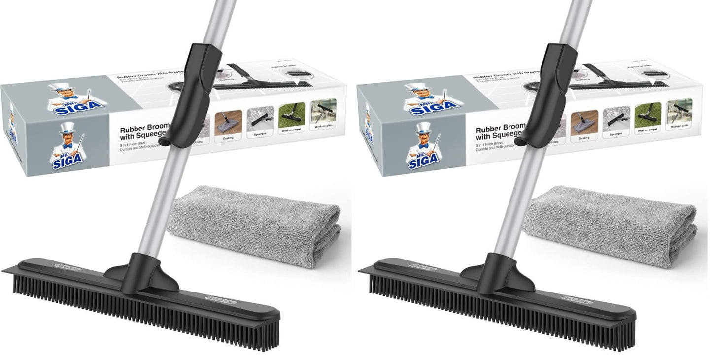 Pet Hair Removal Rubber Broom with Squeegee, 3-in-1 Floor Brush, Adjustable Hand1