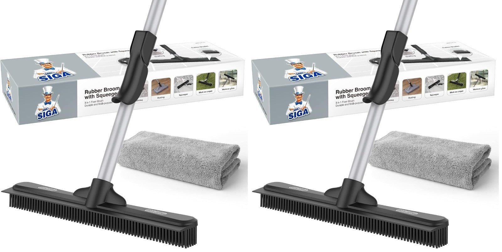 Pet Hair Removal Rubber Broom with Squeegee, 3-in-1 Floor Brush, Adjustable Hand1