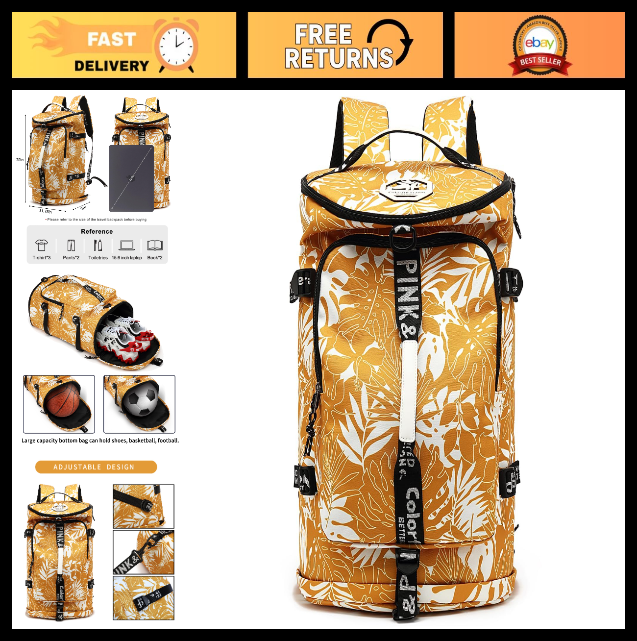 Waterproof Gym Duffel Backpack with Shoe Compartment, 4 Carry Methods, Sports &0