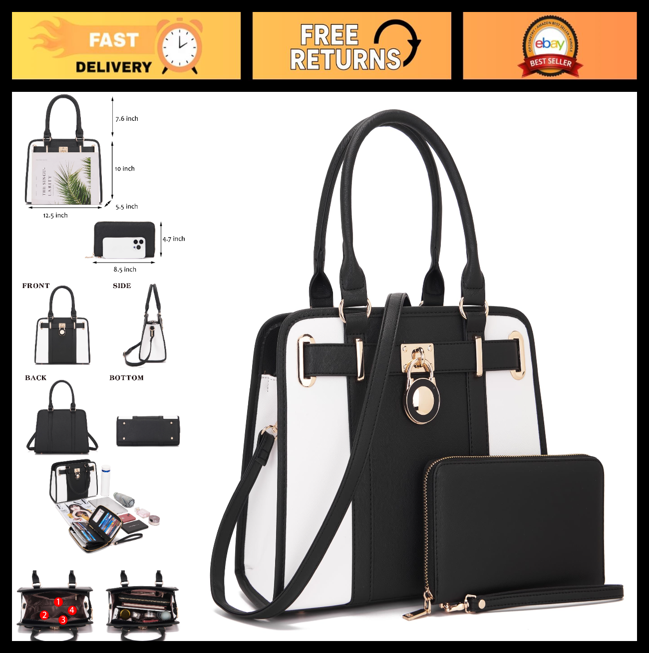 Structured Satchel Tote Handbag Set for Women - Stylish Purses with RFID Wallet0