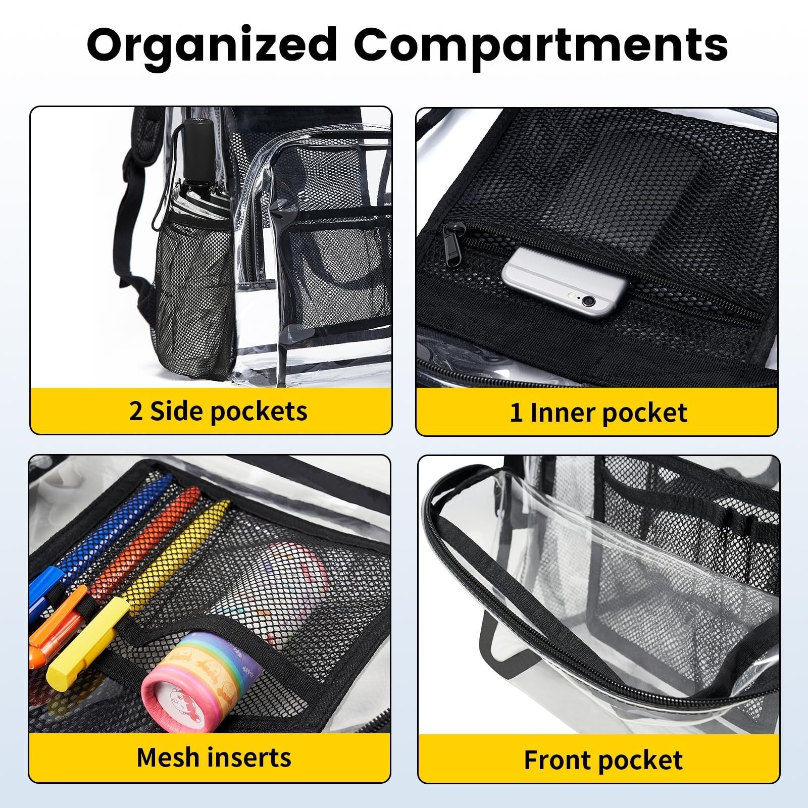 Clear PVC Backpack Heavy Duty Transparent Bag with Reinforced Straps - Large Cap3