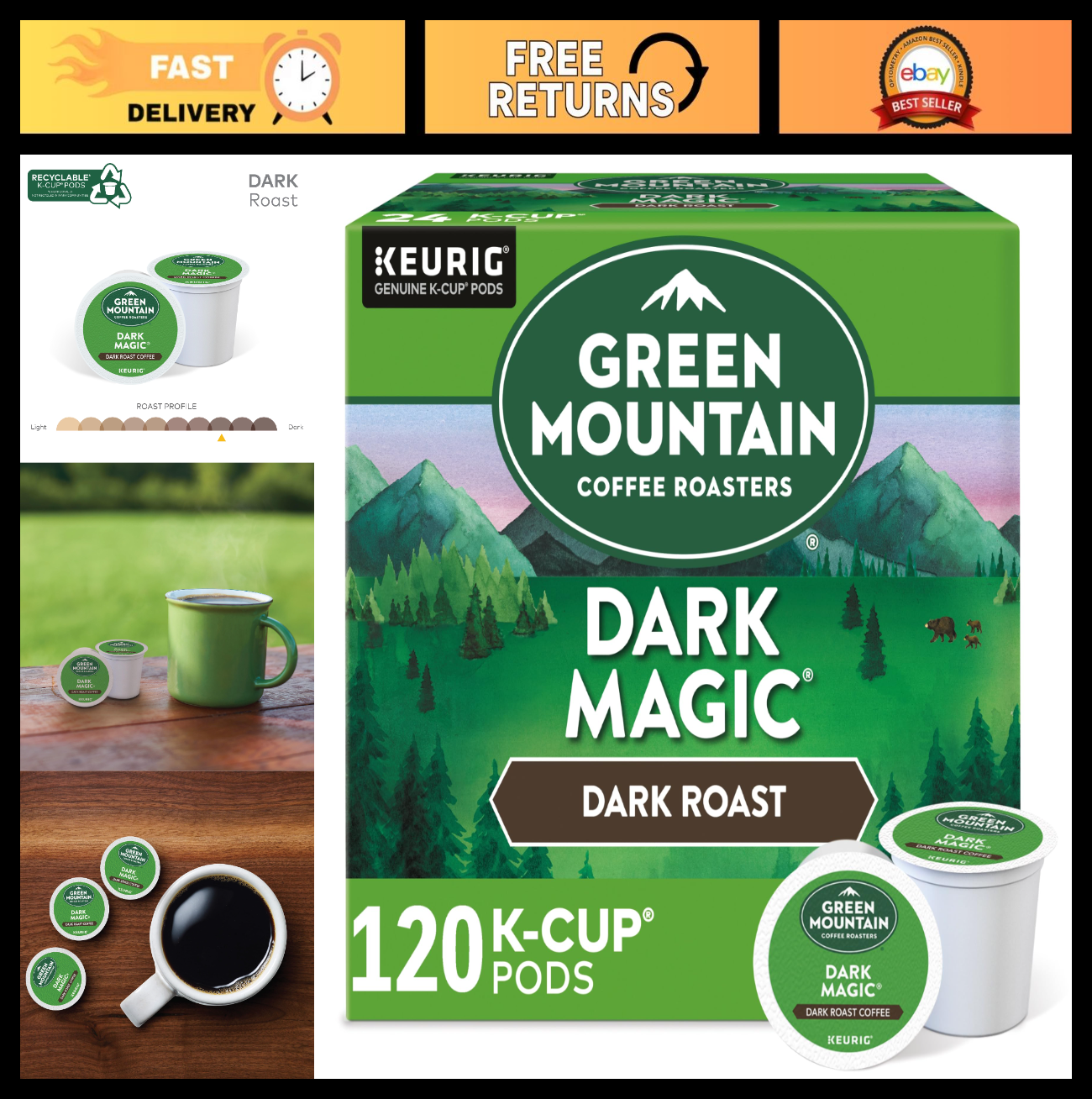 Extra Bold Dark Magic Coffee Pods, 120 Count K Cups for Keurig Brewers0