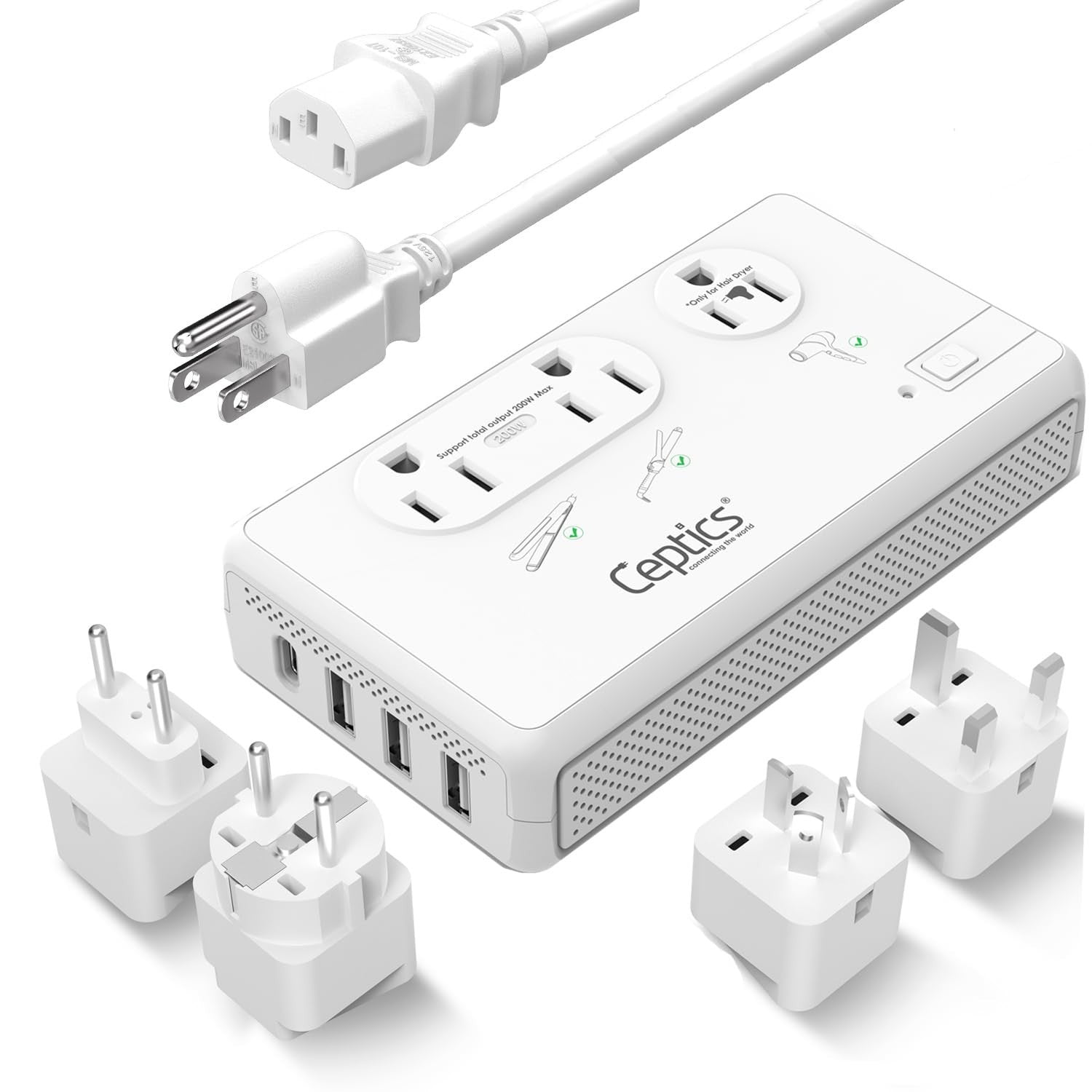 220V to 110V Voltage Converter, 2x 200W & 1x 2000W Outlets, USB-C PD 18W, Travel1