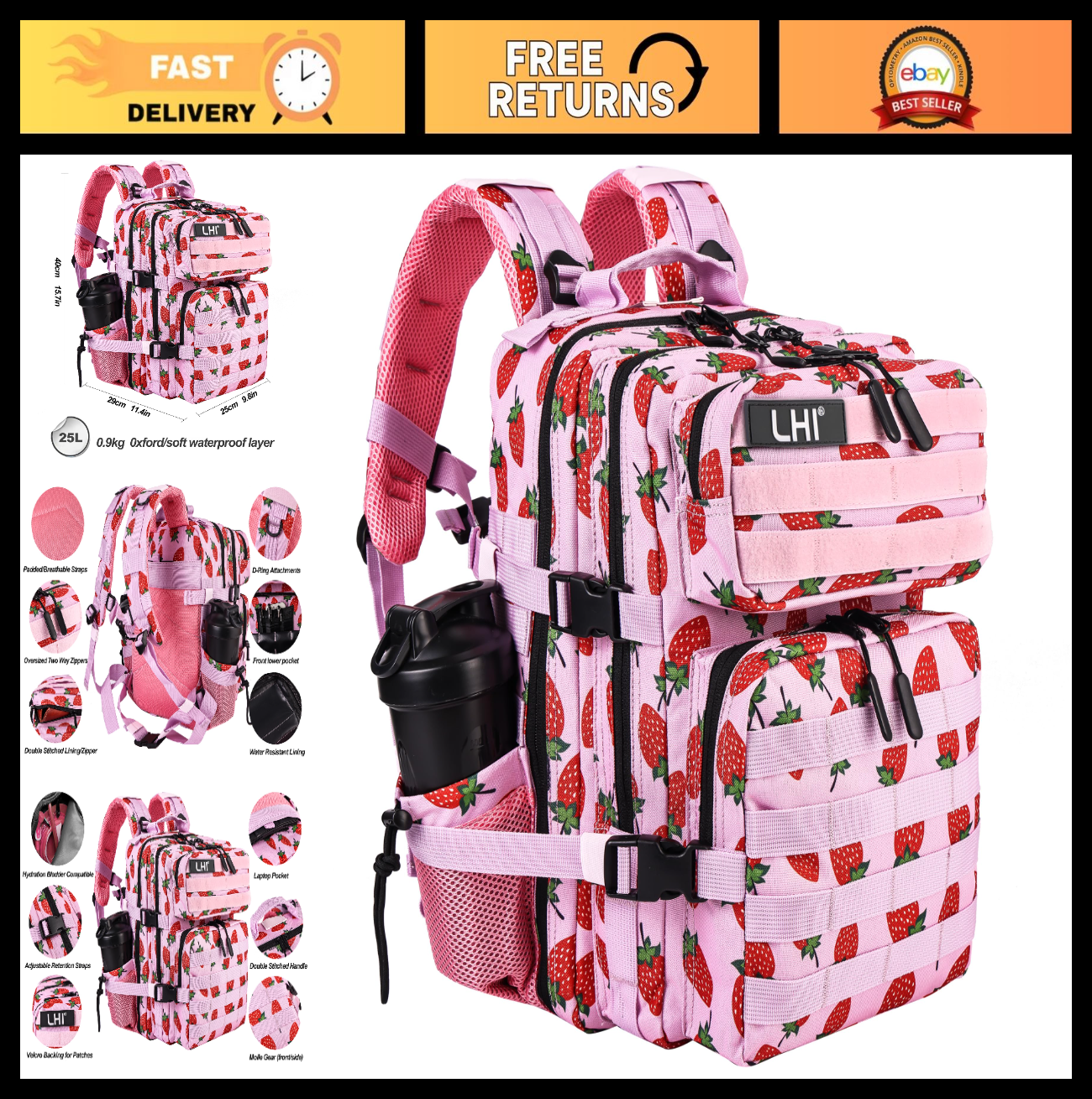Tactical Military Backpack 25L/35L, Army Assault Pack, Small Rucksack with Bottl0