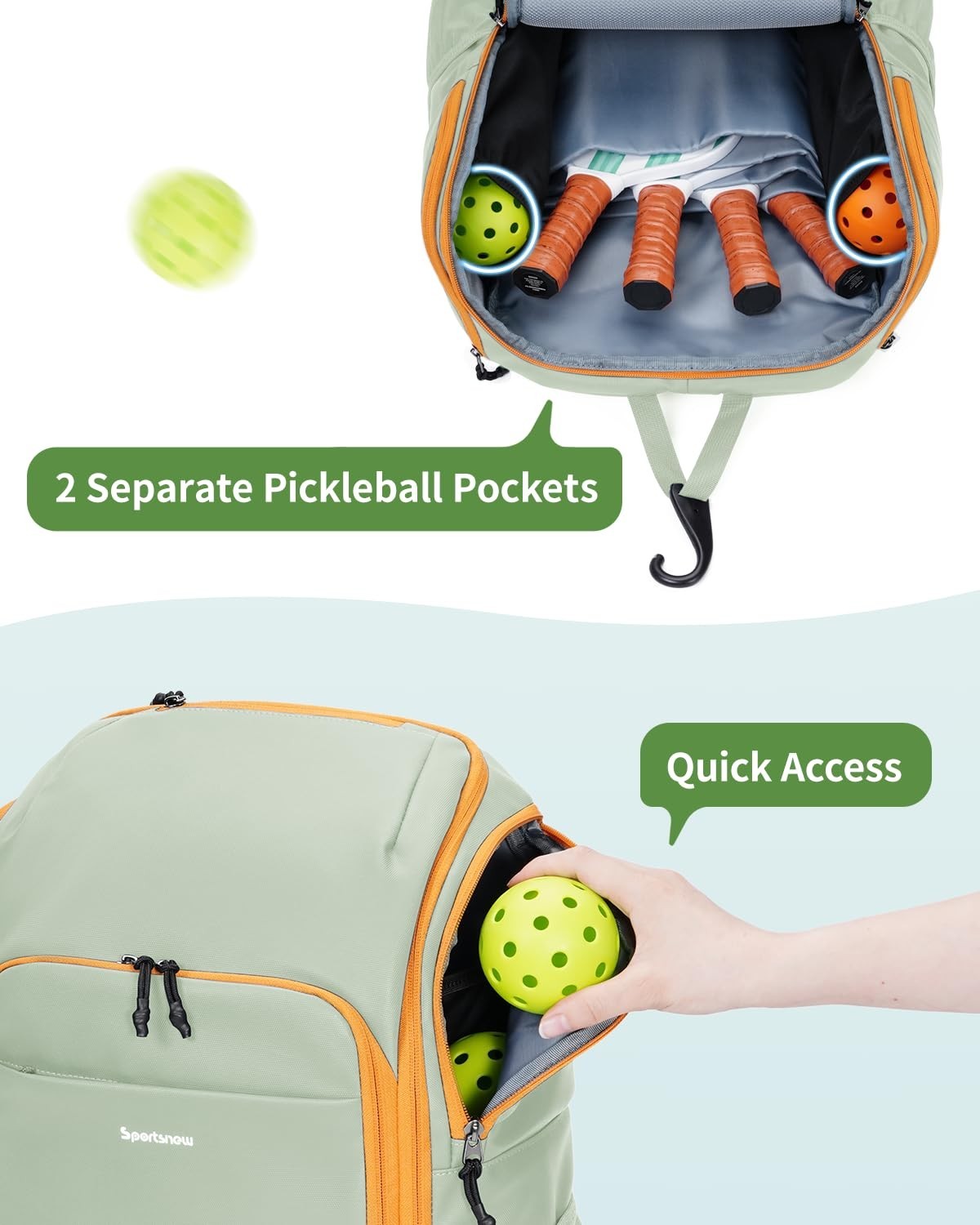 Waterproof Pickleball Bag with Shoe Compartment & Fence Hook | 30L, 2 Pockets, A2