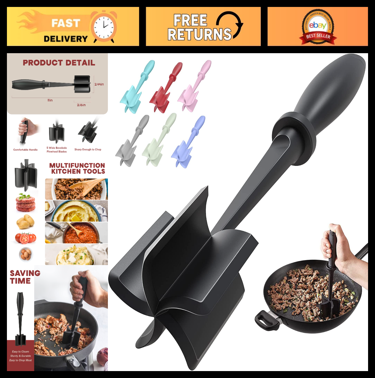 Meat Chopper & Hamburger Grinder Tool   Heat Resistant, 5 Nylon Blades, Dishwash0