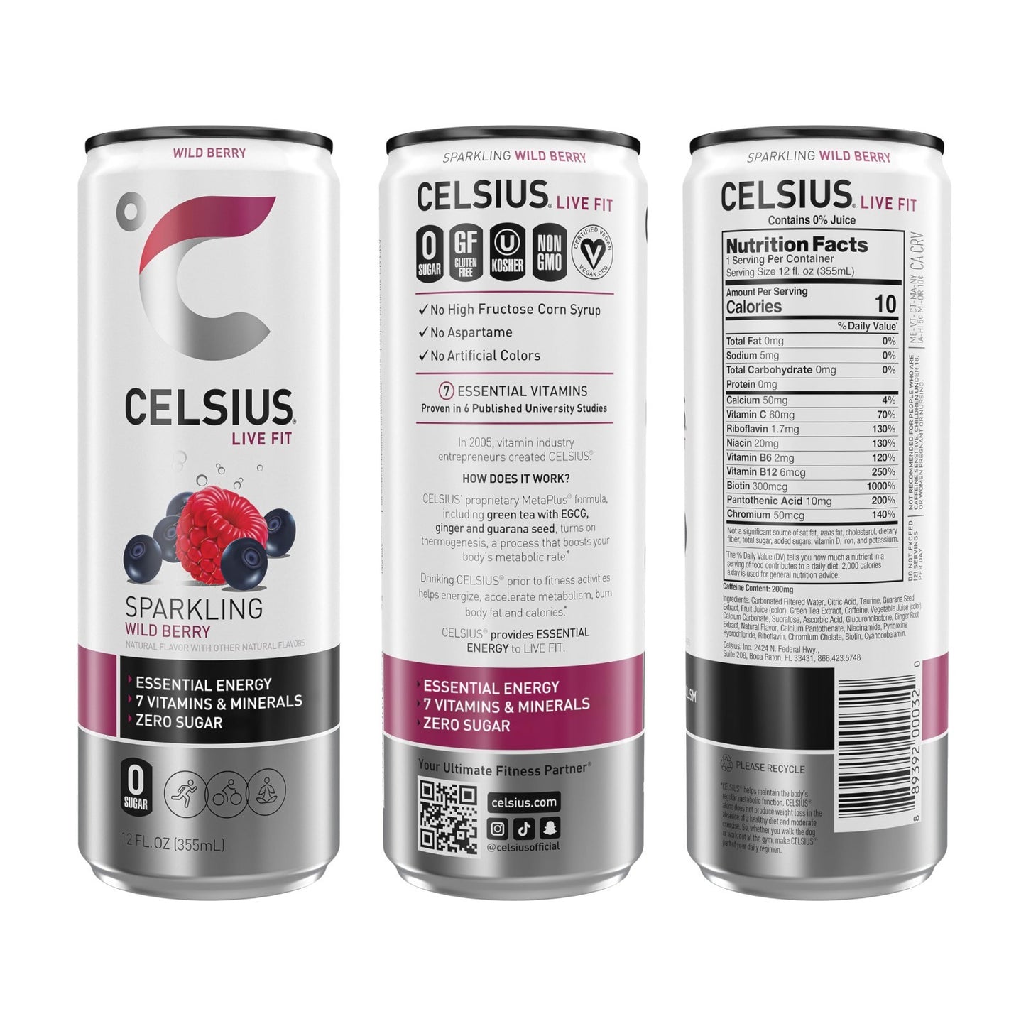 Sugar Free Sparkling Wild Berry Energy Drink, 12 Fl Oz, Pack of 12 Cans2