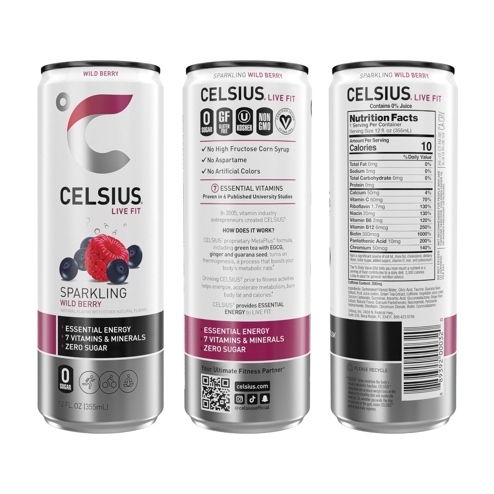 Sugar Free Sparkling Wild Berry Energy Drink, 12 Fl Oz, Pack of 12 Cans2