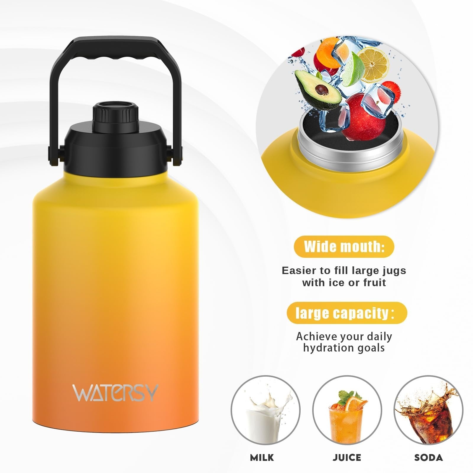 128oz Insulated Water Bottle - BPA Free, Leak Proof, Cold for 48 Hrs, Large Jug5