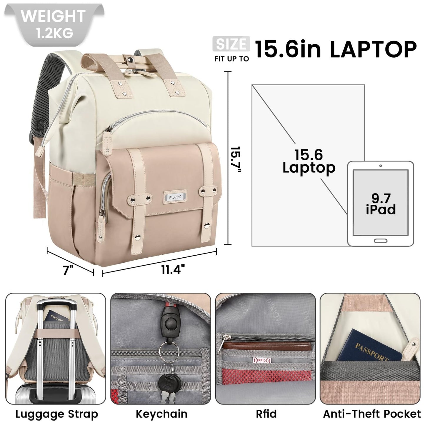 Water-Resistant 15.6" Laptop Backpack for Women - Work, College, Office, Travel4