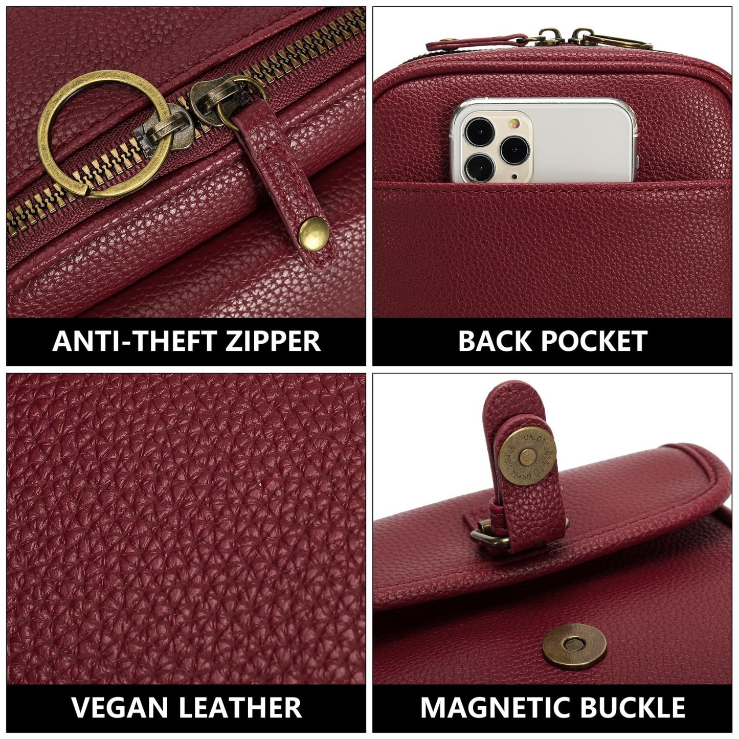 Vegan Leather Small Crossbody Bag for Women, Vintage Anti-Theft Messenger Purse3