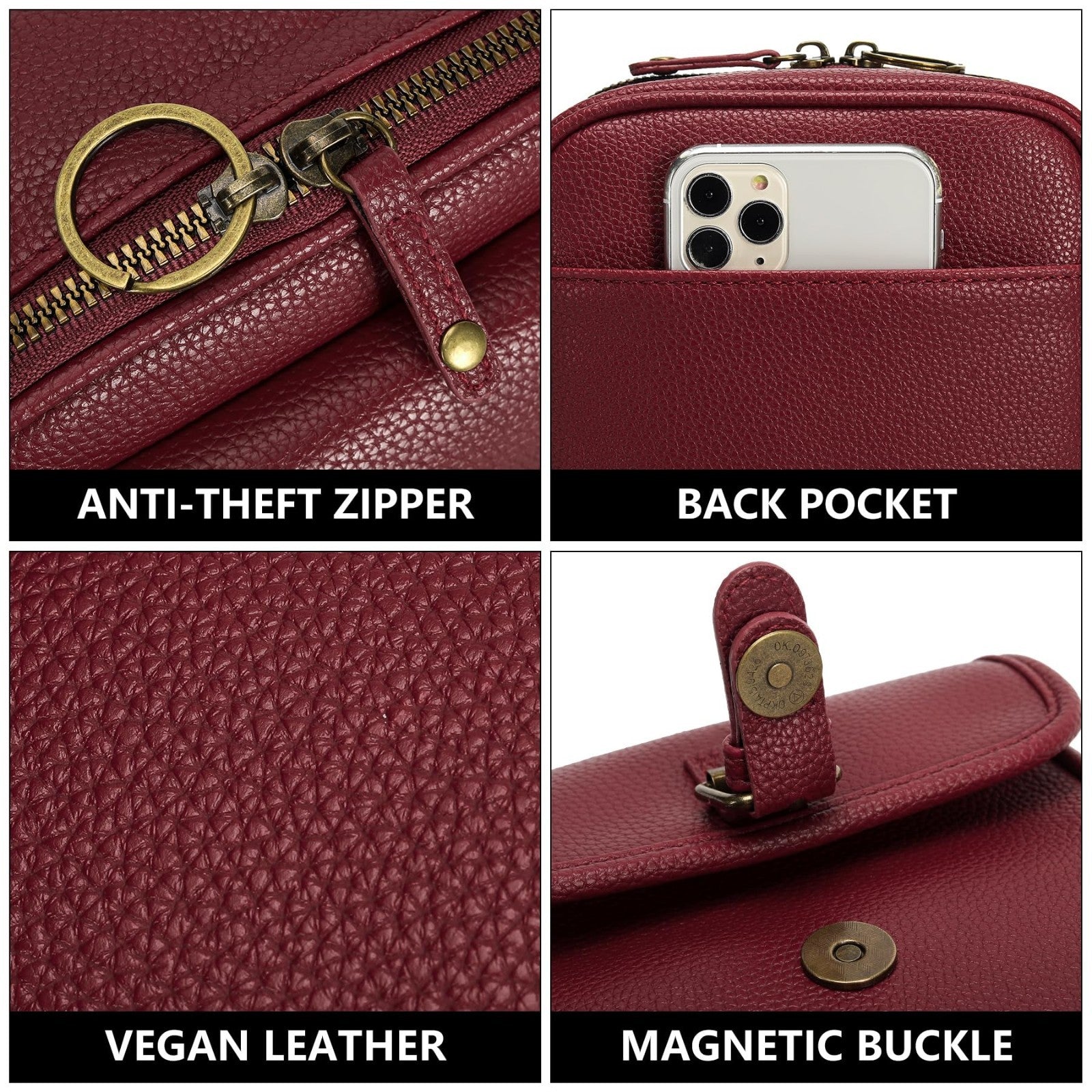 Vegan Leather Small Crossbody Bag for Women, Vintage Anti-Theft Messenger Purse3