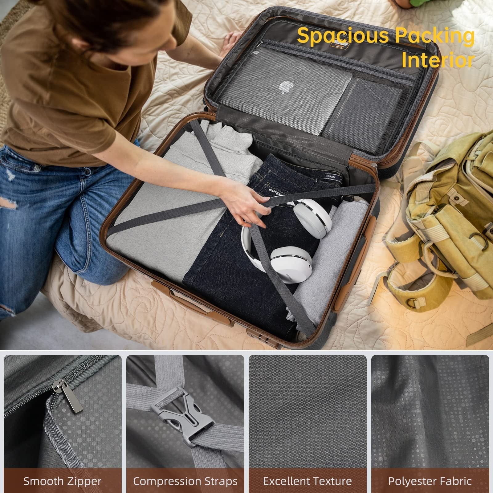 Expandable 6-Piece Luggage Set with 360° Wheels, TSA Lock, Lightweight Hardshell6