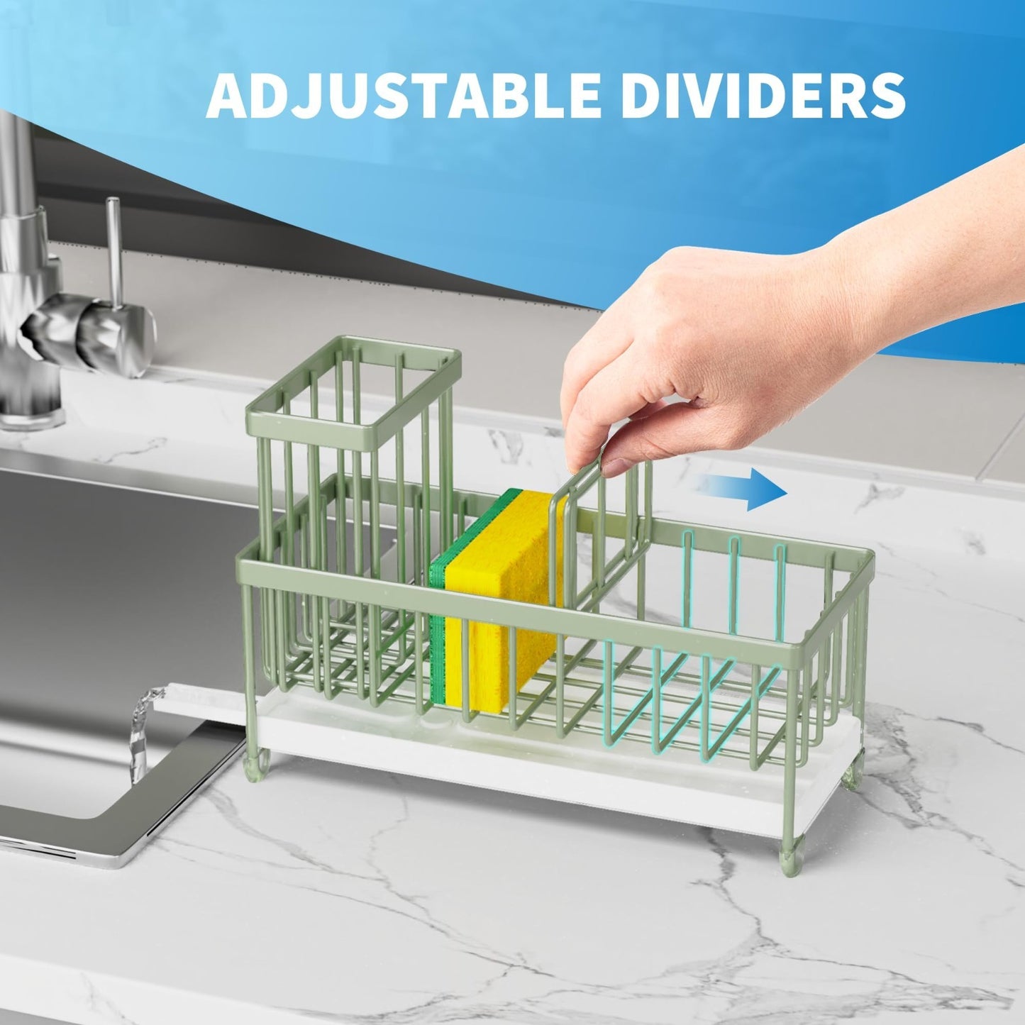 Kitchen Sink Sponge Holder Caddy Organizer, Rustproof 304 Stainless Steel, Sage3