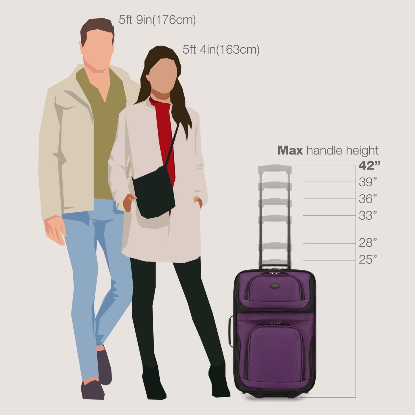 Lightweight Softside Rolling Carry-on Suitcase, 2-Wheel Travel Luggage Set, Purp5