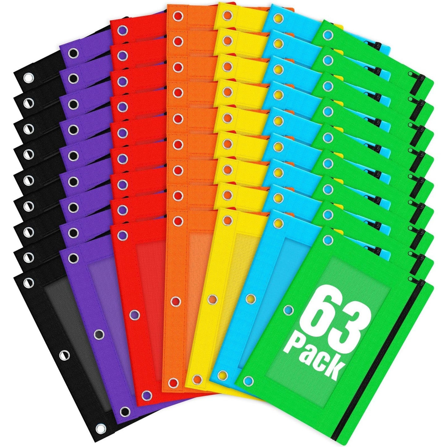 63 Pcs Clear Window Pencil Pouch for 3 Ring Binder, Smooth Zipper, School Suppli1