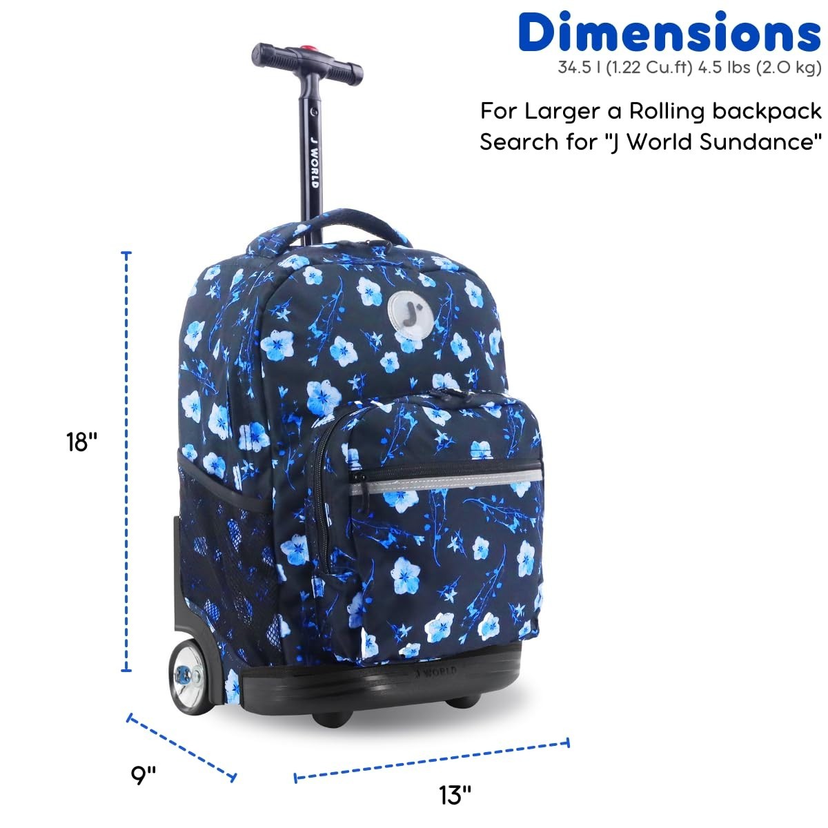 Kids Rolling Backpack with Wheels, 18" School Bookbag for Girls & Boys, Night Bl2