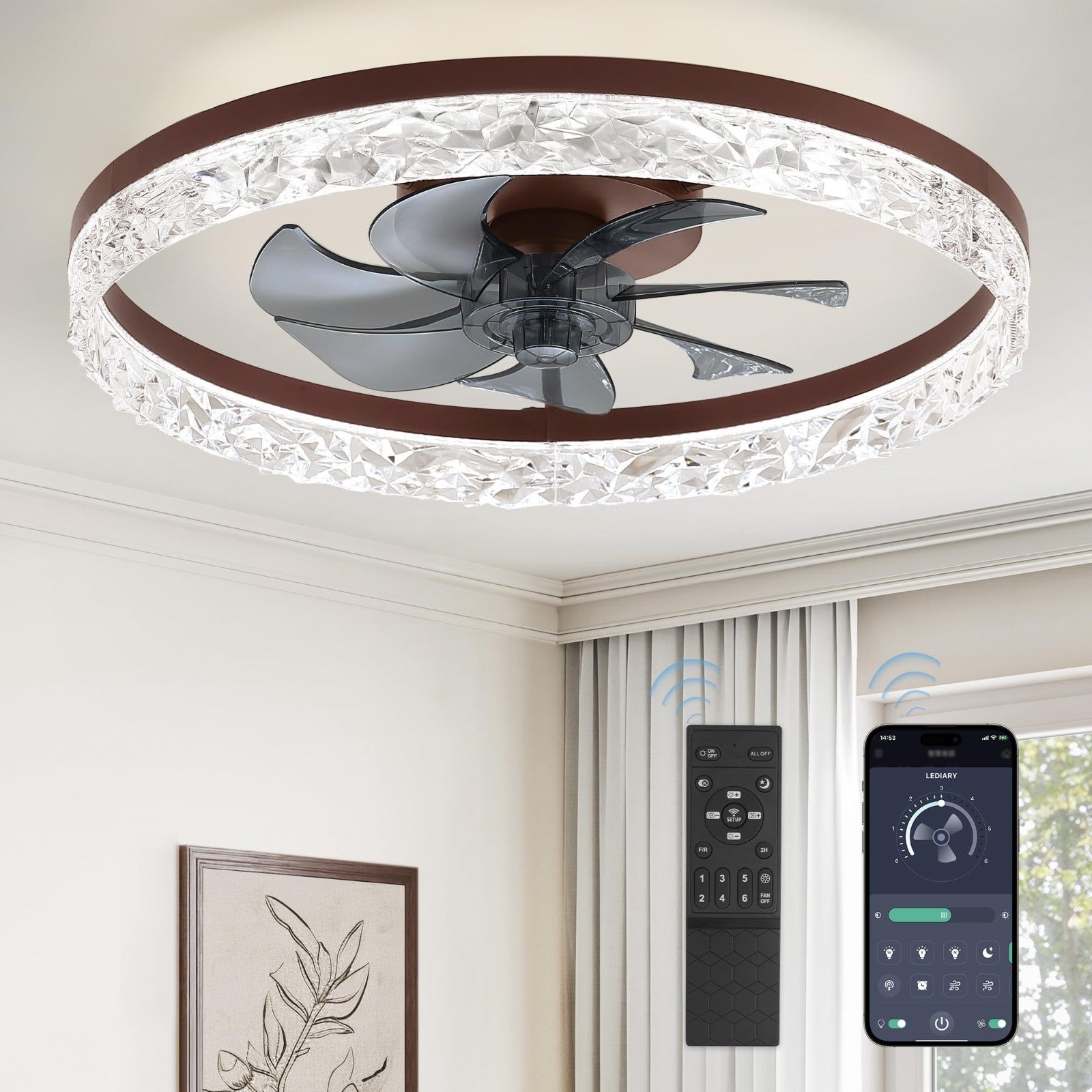 20" Modern LED Ceiling Fan with Lights, Remote, Dimmable, 6 Speeds, Flush Mount1