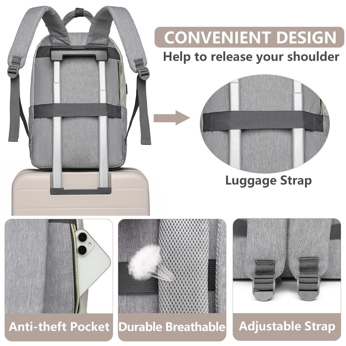 Stylish Laptop Backpack for Women   Travel Purse with USB Charger, 15.6" Waterpr4