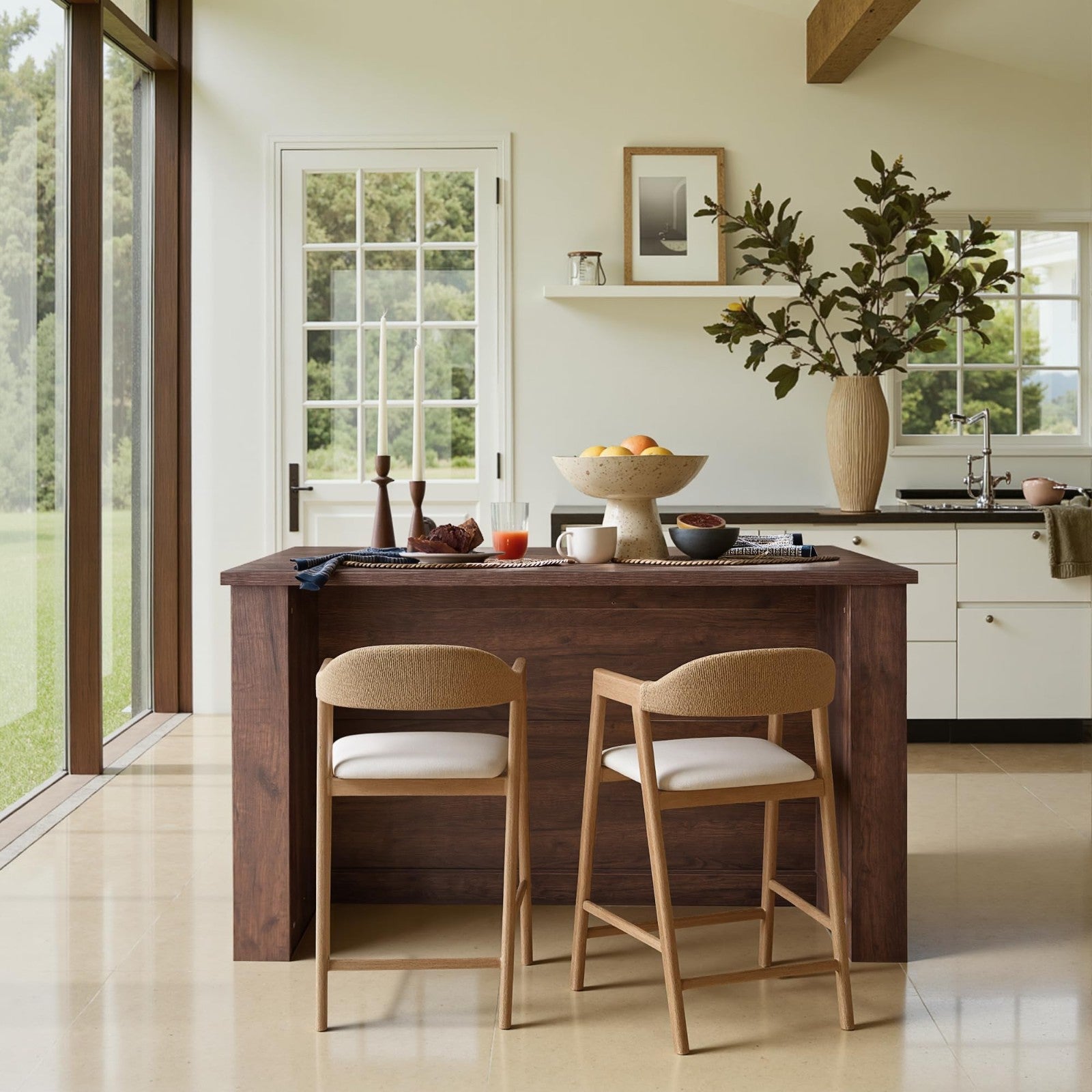 62.9" Large Kitchen Island with Storage, Arched Doors, Mid Century Modern Design4