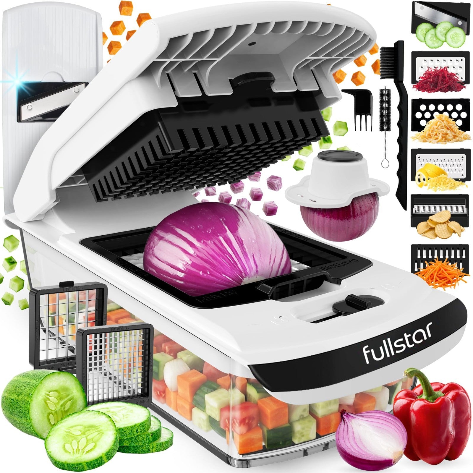 8 in 1 Vegetable Chopper & Mandoline Slicer   Sharp Stainless Steel Blades, Mult1