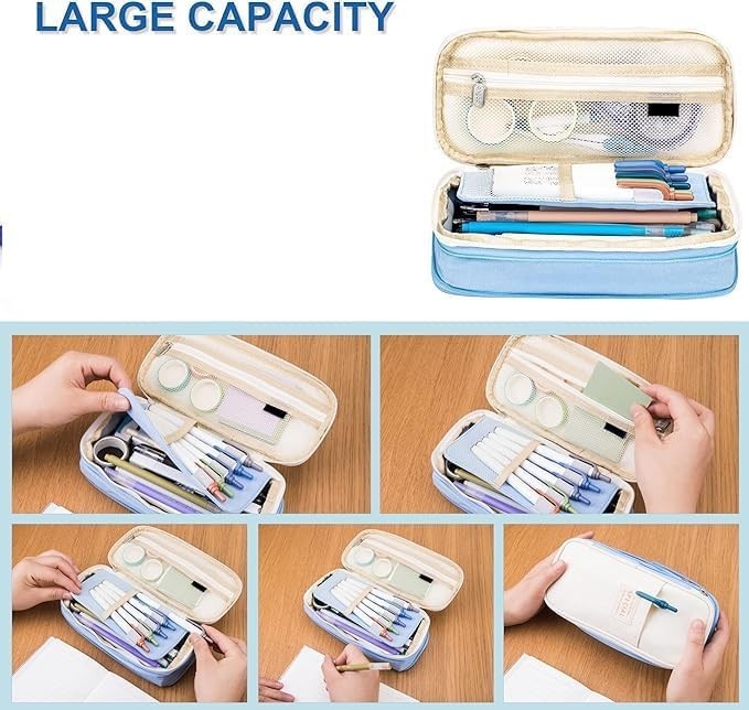 Large Storage Pencil Case Bag   Zippered Organizer Pouch for Office & Travel, Bi5