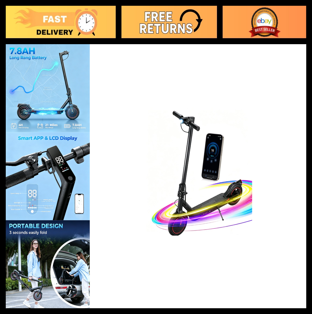 Powerful Electric Scooter for Adults - 1200W/1000W/500W Motor, 10"/8.5" Tires, A0