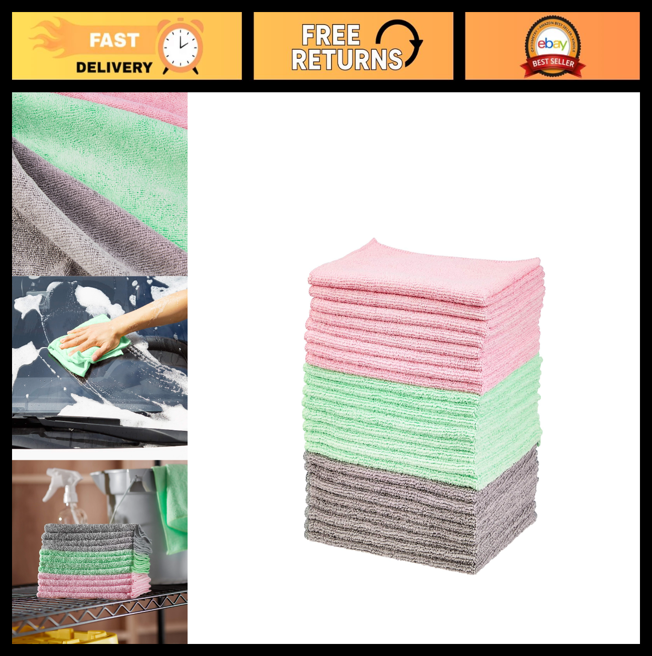 Ultra Soft Microfiber Cleaning Cloths, Lint Free, Streak Free, 24 Pack, 16"x120