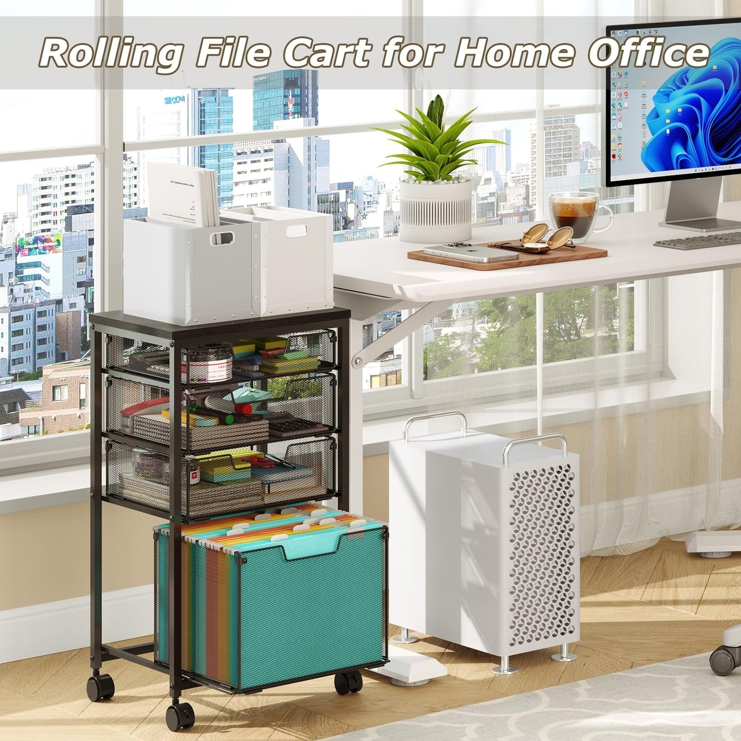 Mobile Rolling File Cart with 4 Drawers, Under Desk Organizer, Utility Filing Ca5