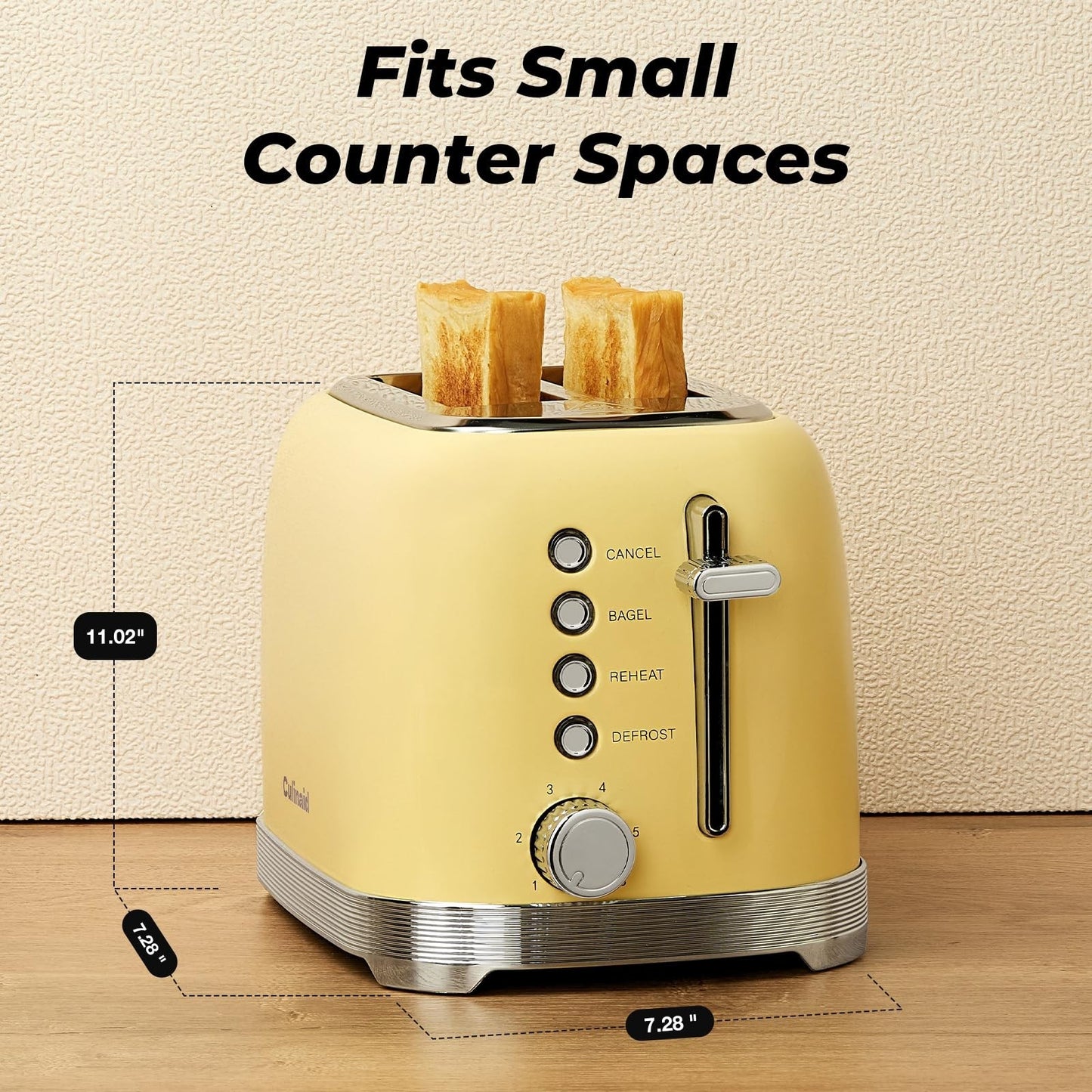 Retro 2 Slice Stainless Steel Toaster   Stylish Yellow Design, Fast Toasting7