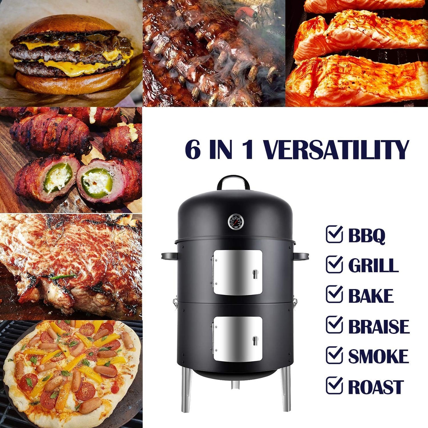 17 Inch Vertical Charcoal Smoker - Heavy Duty Round BBQ Grill for Outdoor Cookin6