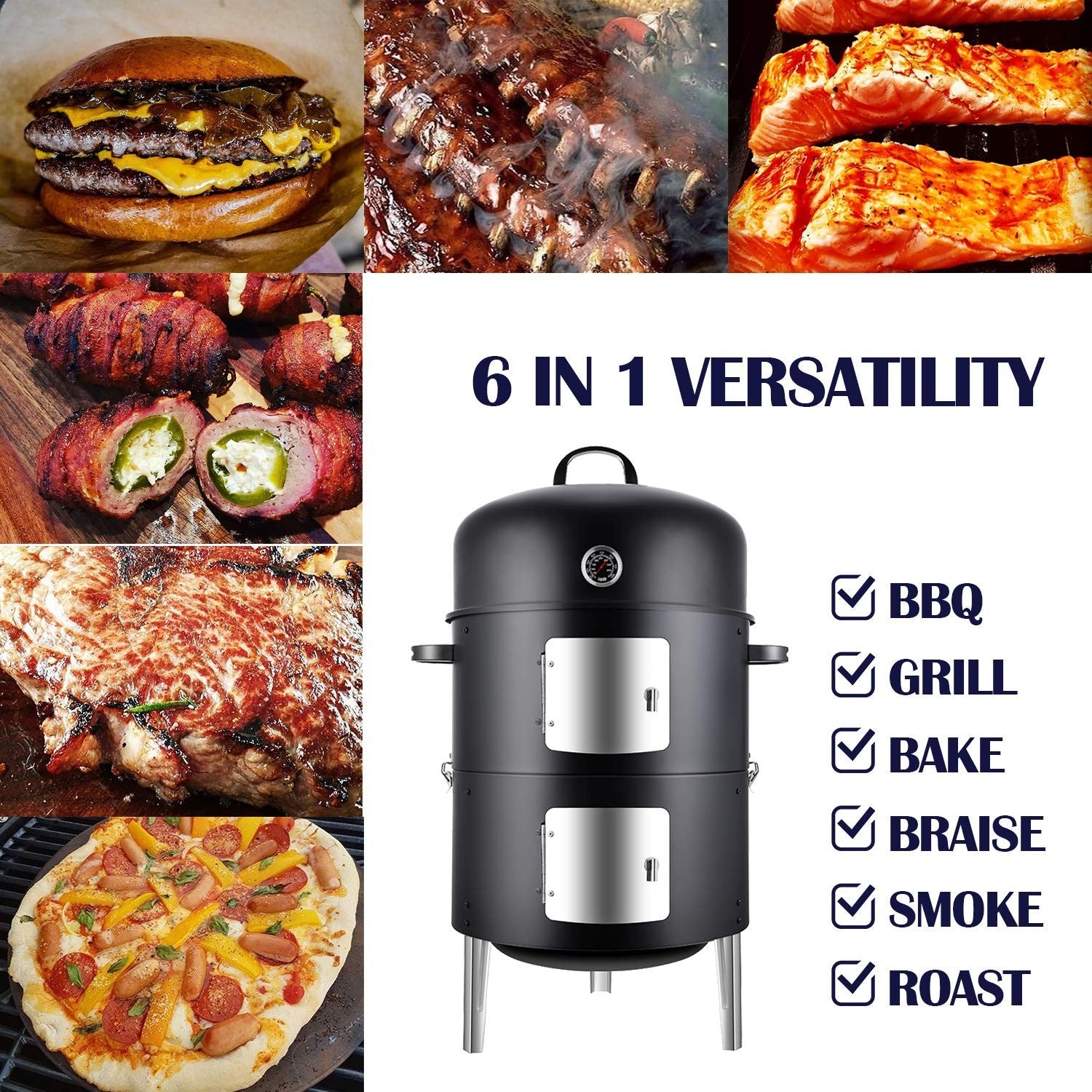 17 Inch Vertical Charcoal Smoker - Heavy Duty Round BBQ Grill for Outdoor Cookin6